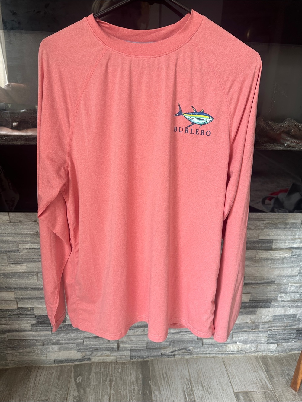 BURLEBO Coral Performance Long Sleeve Tee with Tuna Chest Logo - Size M